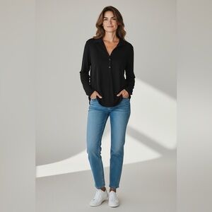 J. Jill Long Sleeve Collared Knit Tunic Black Size XL Tall